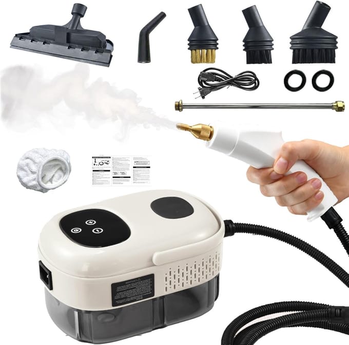 Draagbare stoomreiniger - Handapparaat reiniger - Grondig schoonmaken - 2500 W vermogen - 1000 ml tank - Wit