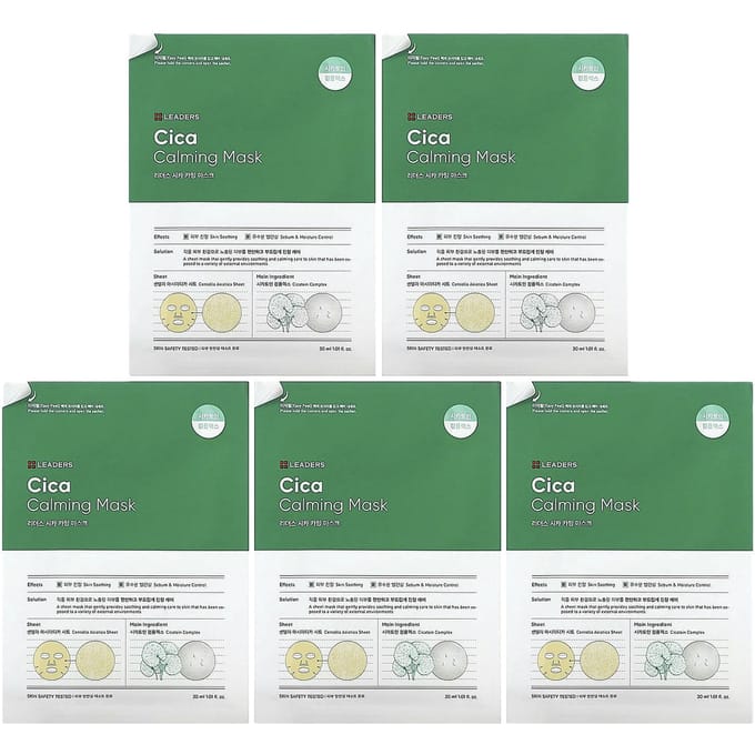 Leaders, Cica Calming Beauty Mask, 5 sheets, 30ml (1.01fl oz) each white