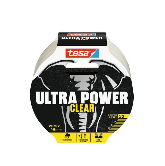 tesa® Montagetape Ultra Power Transparant, robuust, temperatuur-/water-/UV-bestendig, met de hand afscheurbaar, 1 rol met L 20 m x B 48 mm, transparant