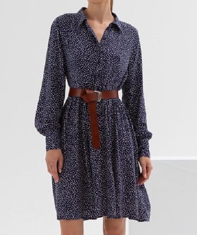 Starry Indigo - Dames Korte jurk van viscose met kraag | MARINEBLAUW | Maat 38/M
