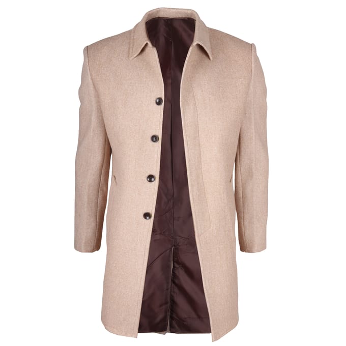Herenjas van wolmix met klassieke kraag en beige
