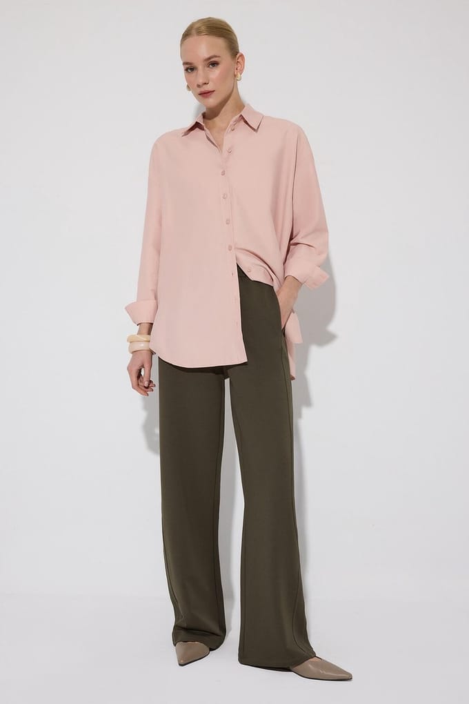 Touché Privé - Gebreide broek met elastische taille - Khaki - Dames