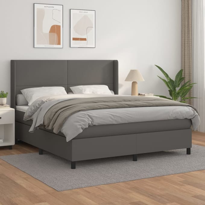vidaXL - Boxspring - met - matras - kunstleer - grijs - 160x200 - cm