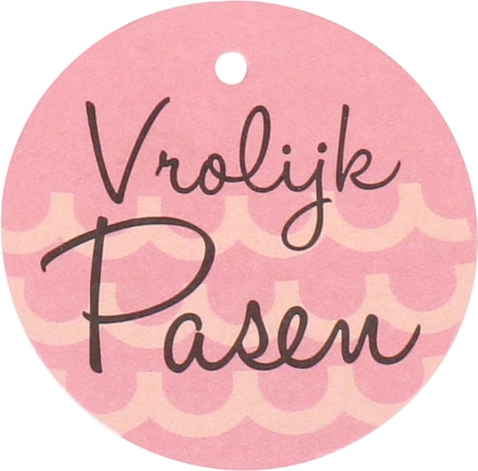 Kaartjes Vrolijk Pasen 50mm roze 50 stuks