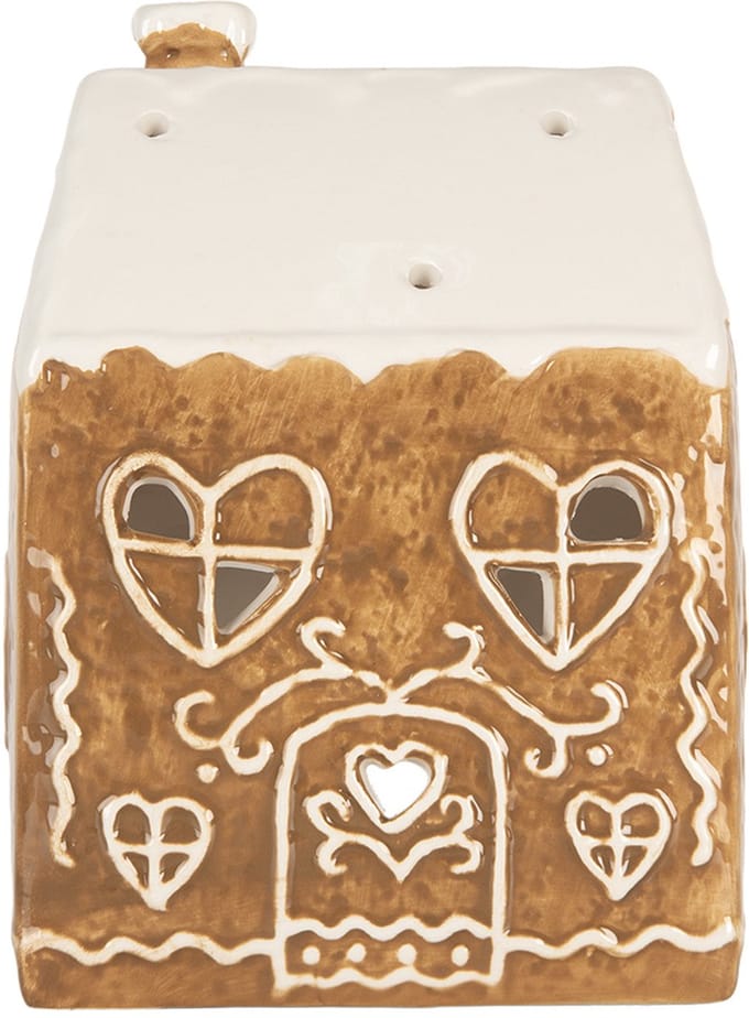 Clayre & Eef Waxinelichthouder Huis 12x7x16 cm Bruin Keramiek