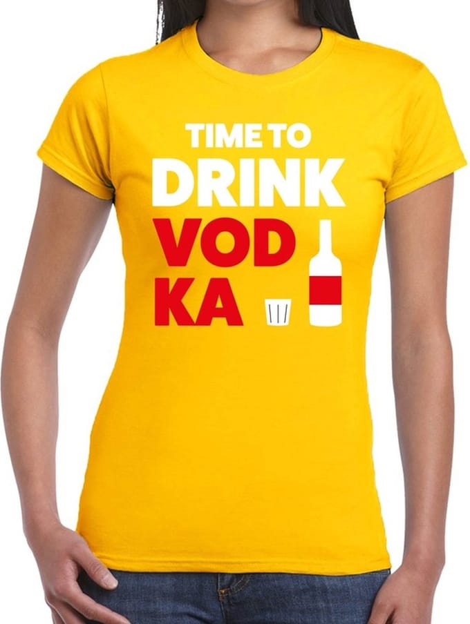 Time to drink Vodka tekst t-shirt geel dames - dames shirt Time to drink Vodka M
