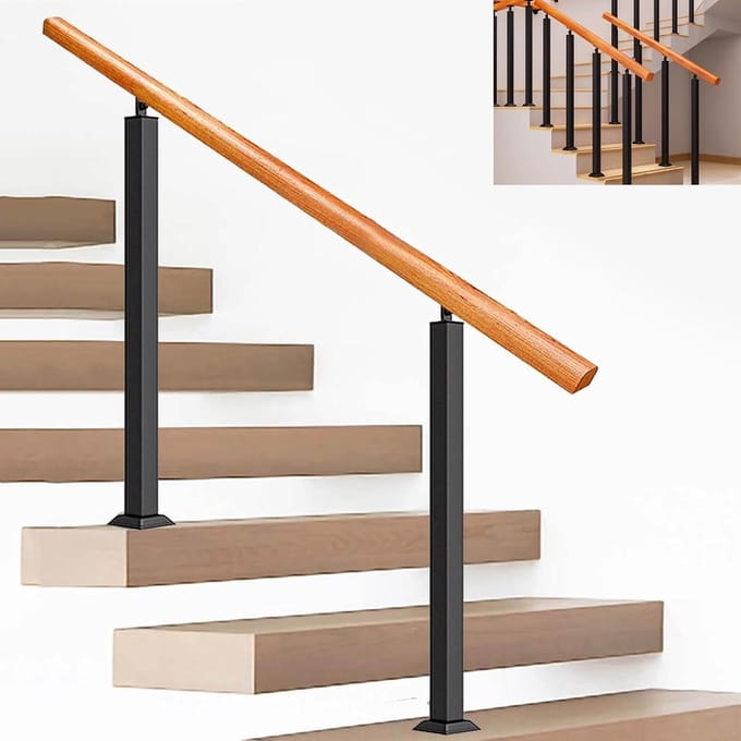 Buiten trapleuning - Flexibele leuning - Veilige toegang - Verstelbare hoogte - L-100cm - Houtnerf