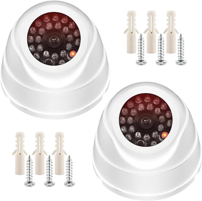 Nep Camera Set - Dummy Beveiliging - Afschrikking Indringers - Knipperend LED Licht - 9x8cm - Wit