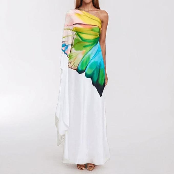 Nieuwe Lente Dames Off-shoulder Print Elegante Slanke Jurk Lang 3XL blue