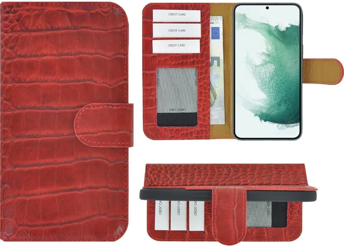 MoDo hoesje Geschikt voor Samsung Galaxy S22 Plus - Echt Leer Book Case - Croco Rood