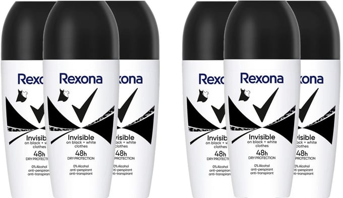 6x Rexona Deo Roll-on – Invisible Black & White 50 ml