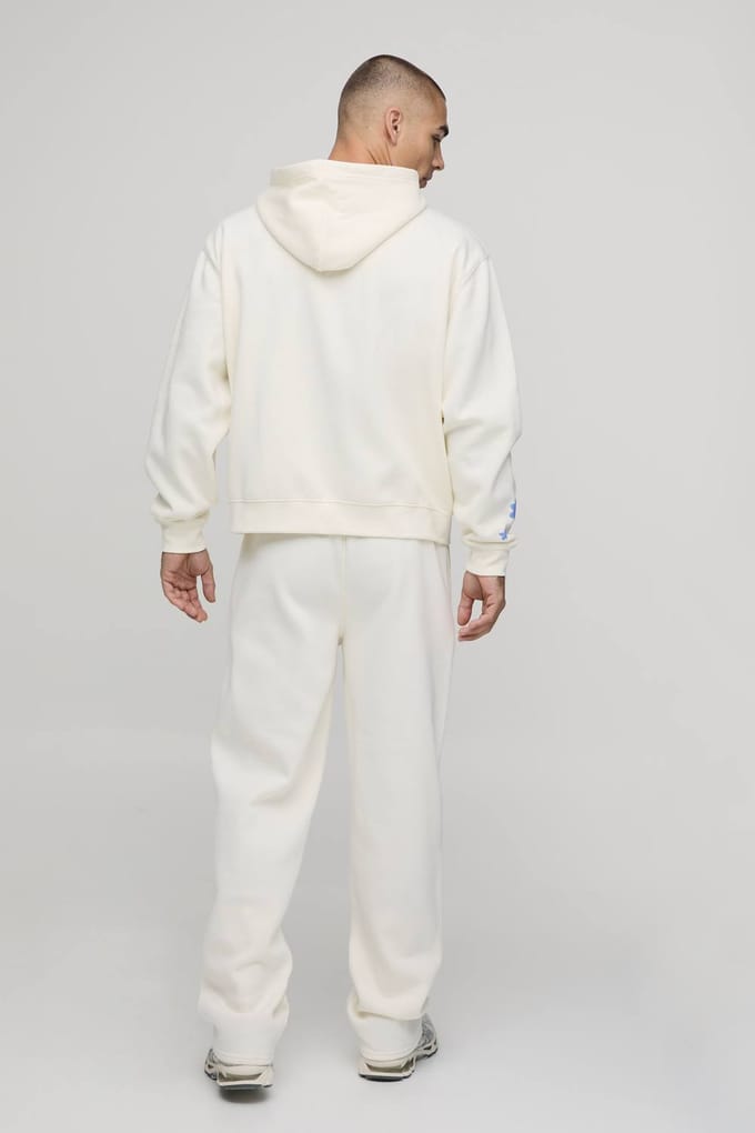 Oversized Boxy Trainingspak Met Ritssluiting, Capuchon En Officieel Bloemen Grafisch Design | Ecru | Size Medium