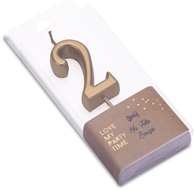 ARTYFETES - Verjaardagskaars Cijfer 2 Goud Metallic met Prikker