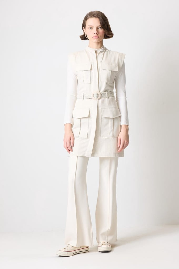 Touché Privé - Linnenlook safari gilet - Naturel - Dames