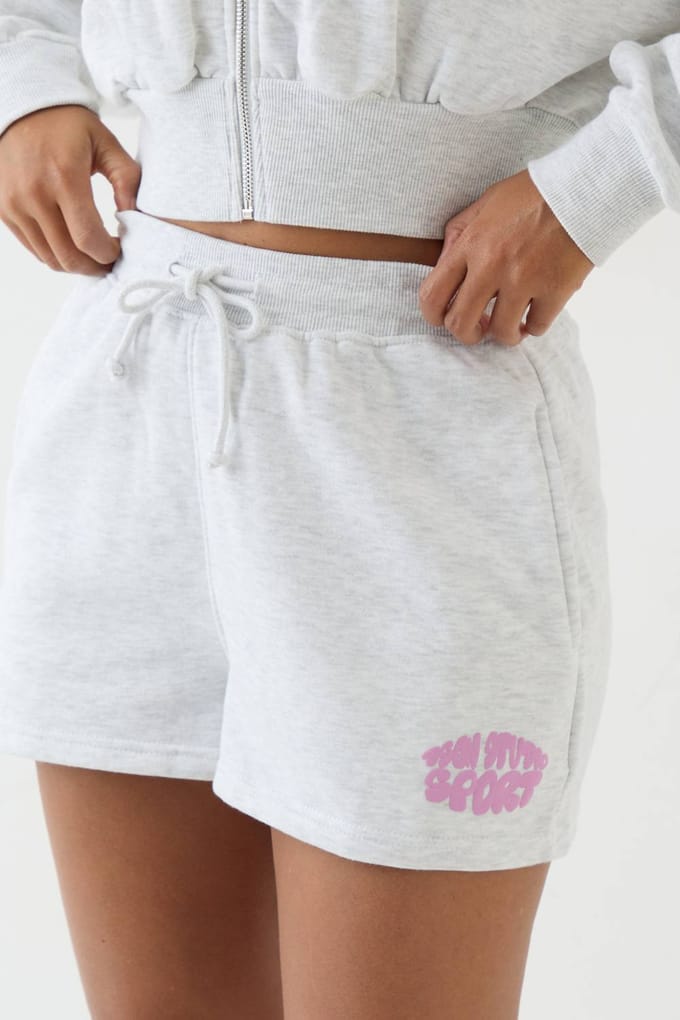 Dames Dsgn Studio Sport Bubble Slogan Sweat Short | Asgrijs | Maat: 3XL