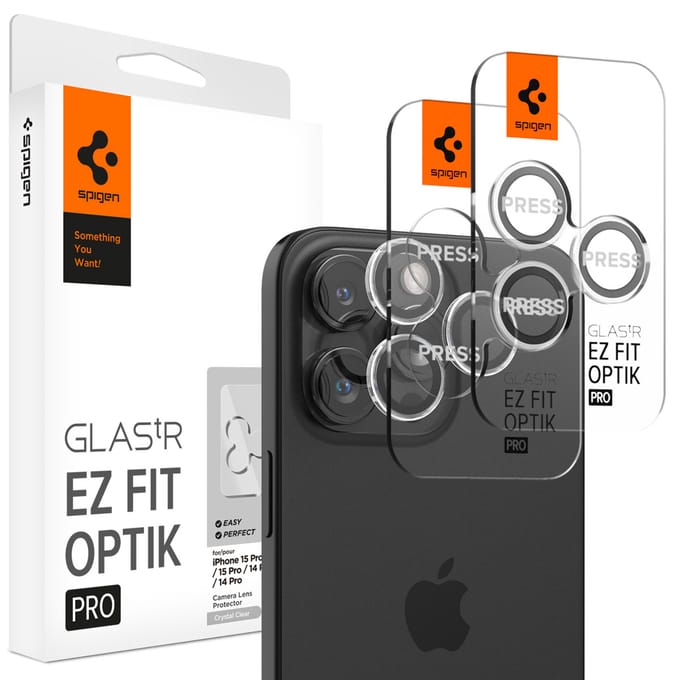 Camera Beschermer Spigen Optik Pro Glas.tr Ez Fit Camera Protector 2-Pack Iphone 14 Pro / Pro Max / 15 Pro / Pro Max / 16 Pro / Pro Max Crystal Clear
