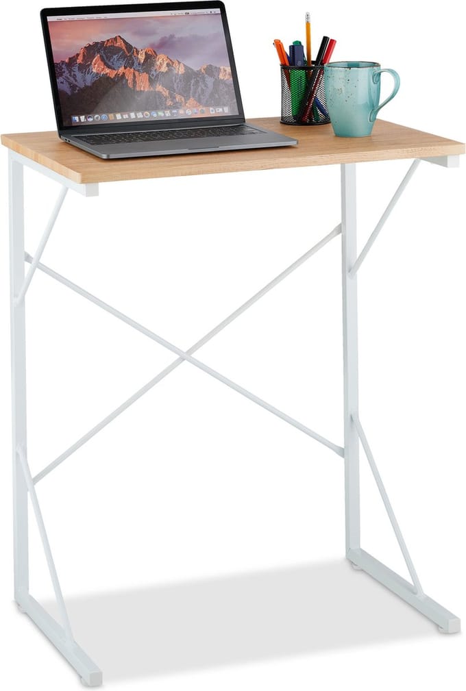 bureau - laptoptafel - 75 x 60 x 40 cm - ondiepe computertafel - mdf & ijzer - wit-bruin