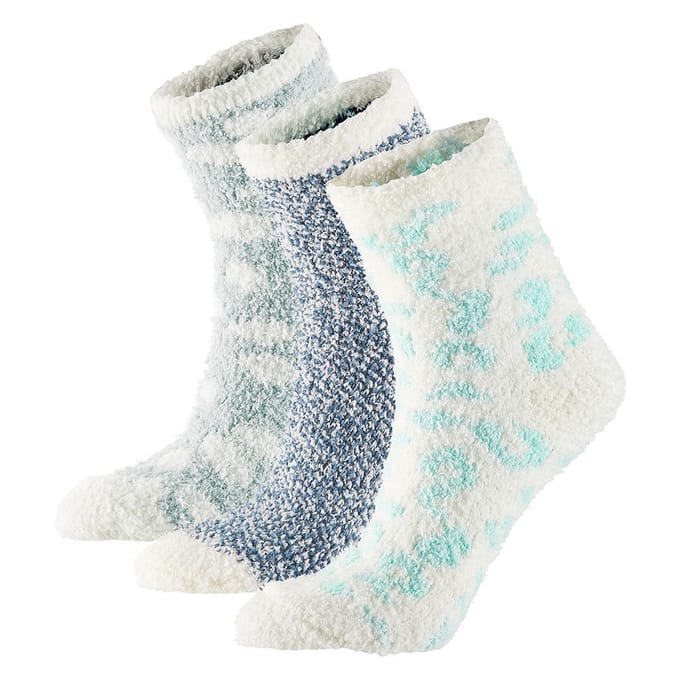 Morethansocks - Bedsokken dames - Blauw-Grijs - 3-Pak - One Size - Slaapsokken - Fluffy sokken - Warme sokken