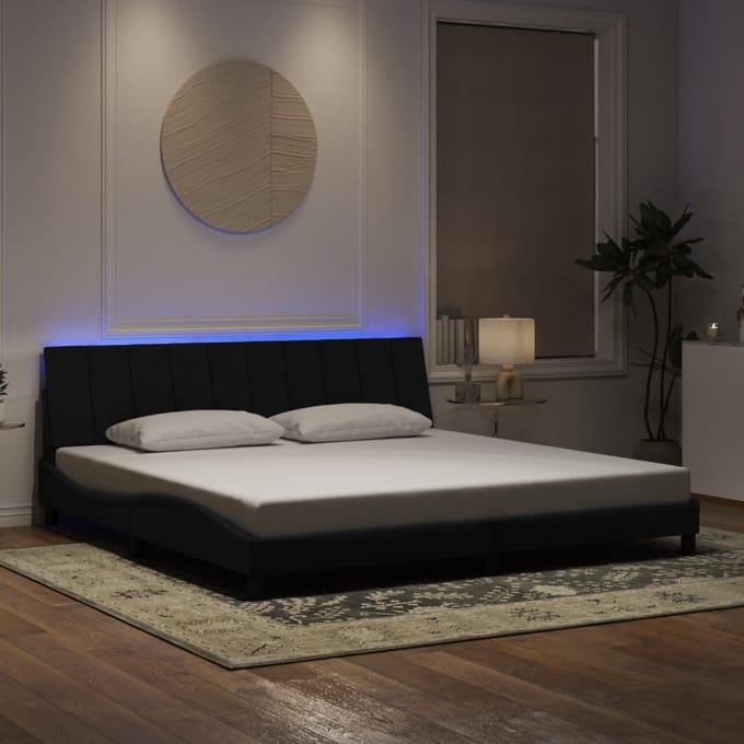 vidaXL - Bedframe - met - LED - zonder - matras - "Hanko" - - fluweel - zwart - 200x200 - cm