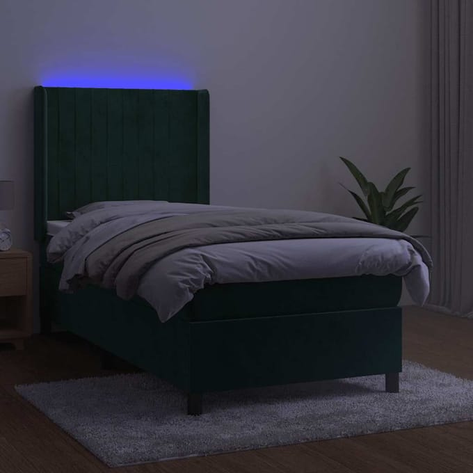 vidaXL - Boxspring - met - matras - en - LED - fluweel - donkergroen - 80x200 - cm