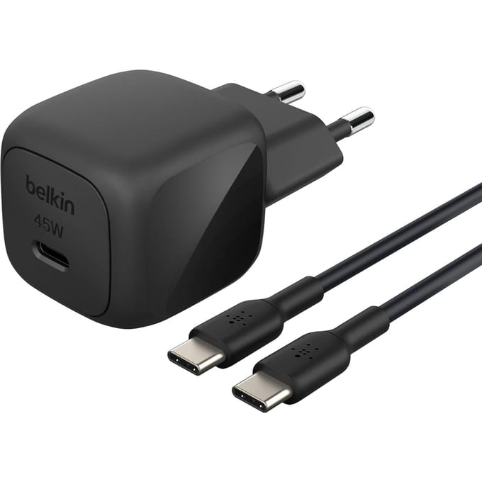Belkin BoostCharge power adapter - compact - 24 pin USB-C - 45 Watt - with USB-C cable (1m)