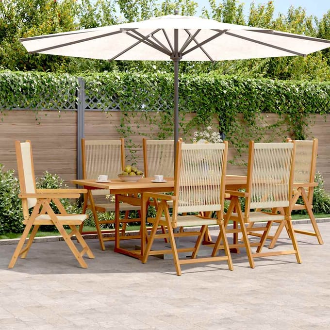 vidaXL 7-delige Tuinset polypropeen en massief hout beige