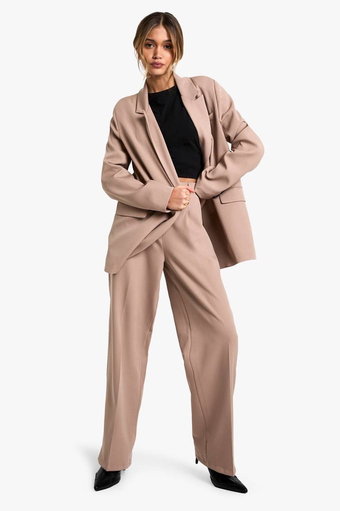 boohoo Dames Geweven Op Maat Gemaakte Gevouwen Broek | Camel | Maat: 36