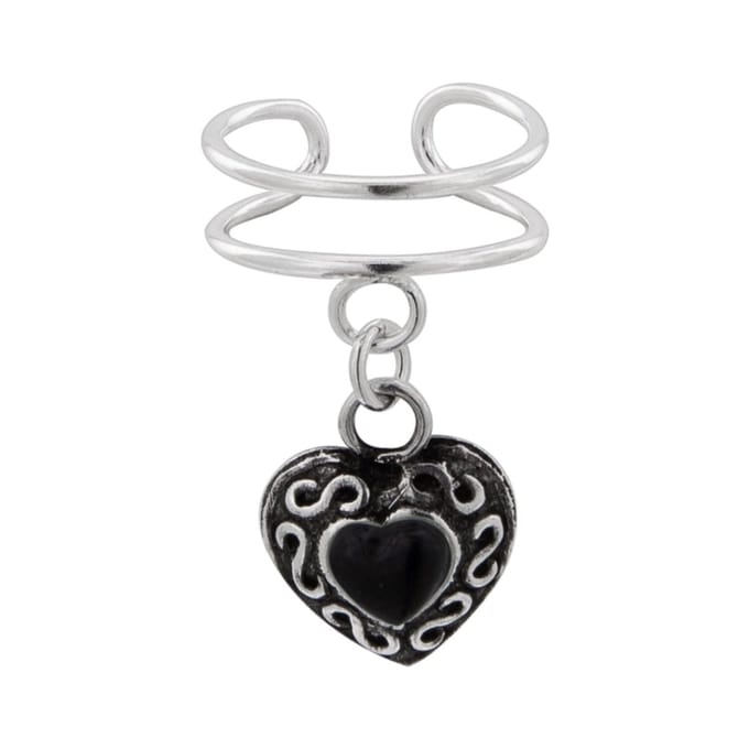 WeLoveSilver - Ear cuff - Zilver - Hart met onyx hanger