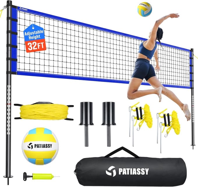 Draagbaar Volleybalnet voor Buiten - In Hoogte Verstelbaar Systeem met Net, Bal en Tas