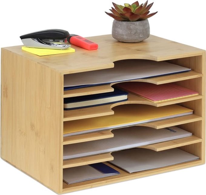 Doodadeals® Brievenbak – Bureau Organizer – Documentenbak – Bamboe – 5 Vakken – 23.5 x 32.5 x 24 cm