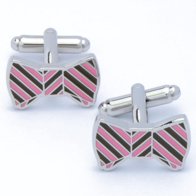 Manchetknopen - Strikje Bowtie Roze met Zwart