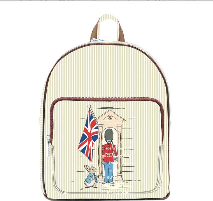 Daypack - Rugtas - Peter Rabbit - Pieter Konijn - Victorian - Union Jack - Creme achtergrond
