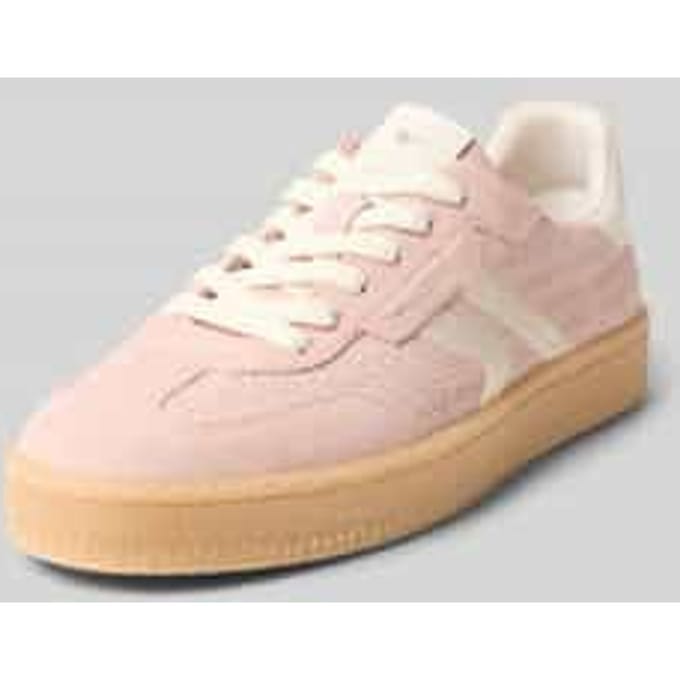Tamaris dames sneakers van roze leer met witte strepen