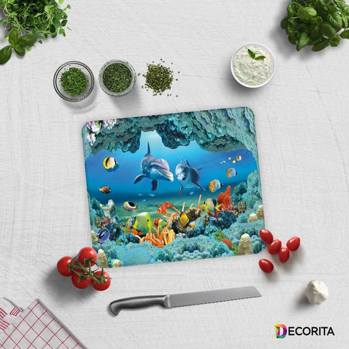 Aquarium Patroon Tempered Glas Snijplank 29cm × 34cm - Glassnijplank