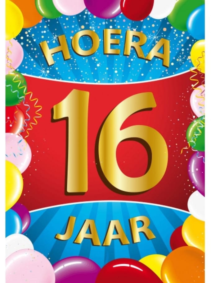 Bellatio Decorations Verjaardag deurposter - 16 jaar - multi - 59 x 84 cm - feestartikelen