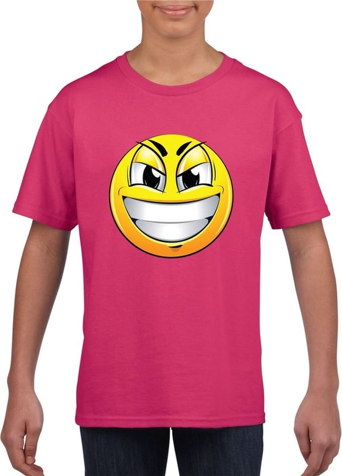 emoticon/ emoticon t-shirt ondeugend roze kinderen 146/152