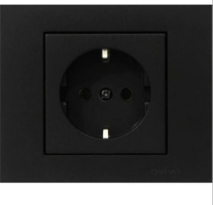 OVIVO - stopcontact ZWART - Enkel - inbouw met aarde