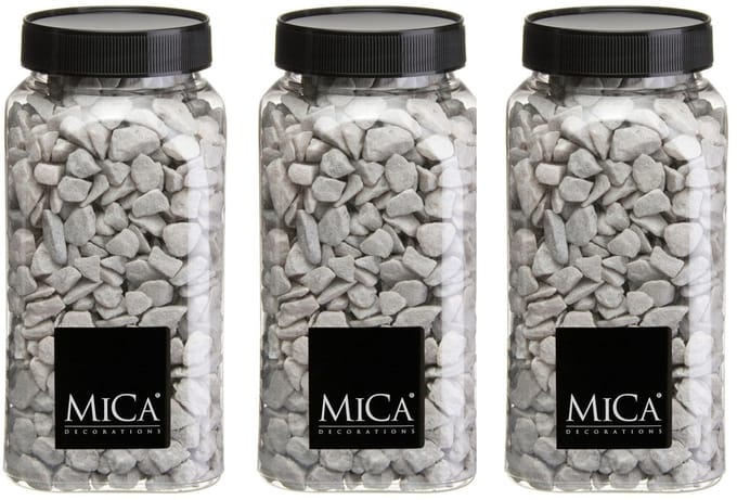 Mica Decorations decoratie steentjes - 3x - grijs - 1 kilo - 650ml - hobby steentjes