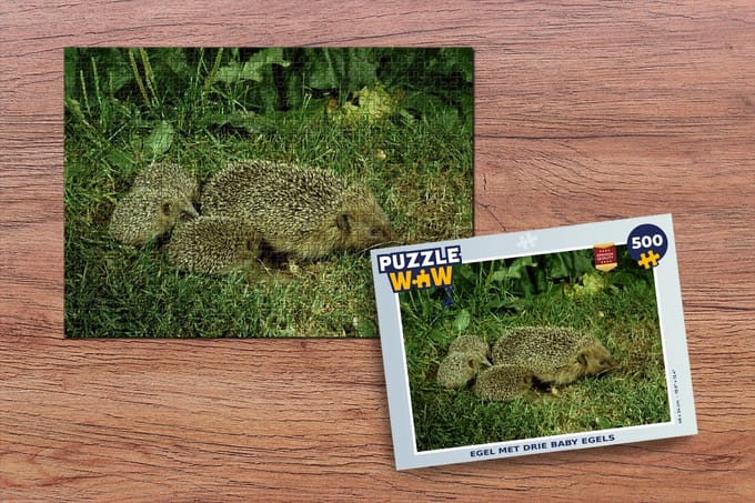 Puzzel Egel met drie baby egels - Legpuzzel - Puzzel 500 stukjes