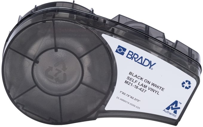 Brady M21-18-427, Wit, Zelfklevend printerlabel, Gestanste etiket, DP1, Vinyl, Thermo transfer