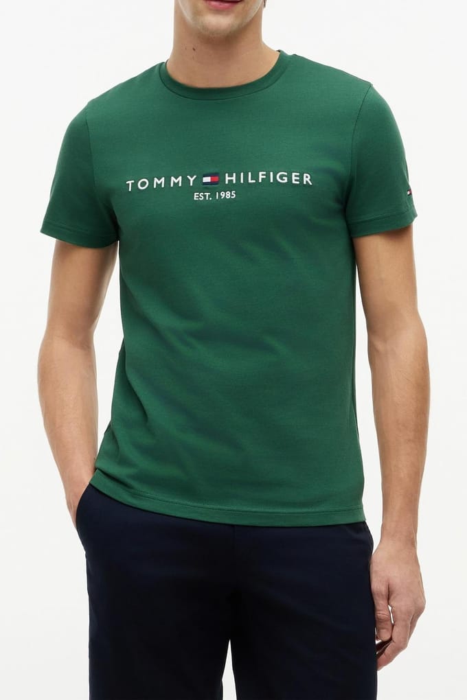 Tommy Hilfiger Tommy Logo Tee Street Green Größe: S | Basic T-Shirts Outlet | Herren | Grün