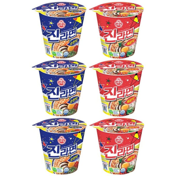 Ottogi Jin Ramen Cup (Mild / Pittig) 65g (9 Opties) #Spicy 65g X 4pcs