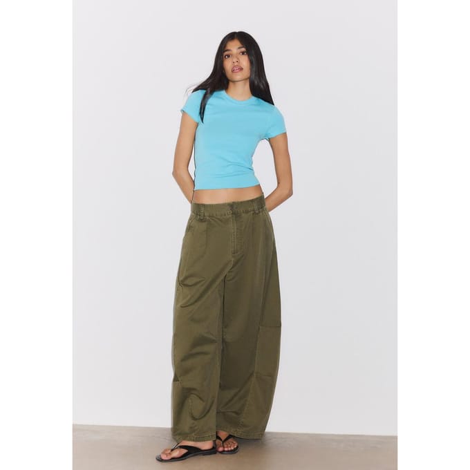 Stradivarius Basic T-shirt met korte mouw en ronde hals  Turkoois XS