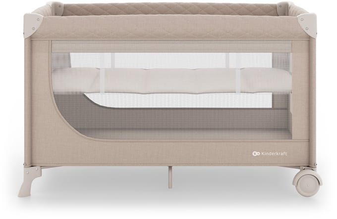 Kinderkraft LEODY UP - Campingbedje - 2-in-1 - Snel Inklapbaar - Verstelbare Bodemhoogte - Beige