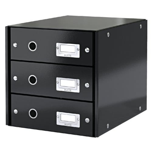Leitz Wow Click & Store Ladekast Met 3 Laden - 81% Gerecycled Karton - Voor A4 Formaten - Ruimtebesparende Opberger - Zwart