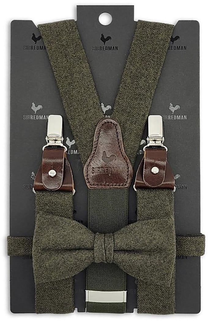 Sir Redman - Bretels met strik - bretels combi pack Harrison Tweed - legergroen