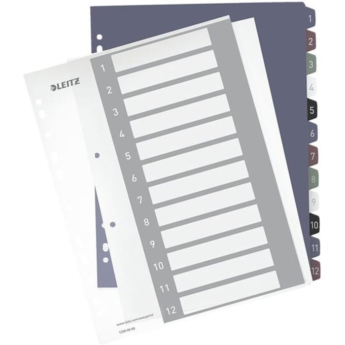 Leitz 1238 Style Register Din A4 1-12 Polypropyleen Meerdere Kleuren 12 Tabbladen 1238-00-00