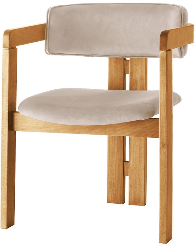 Asir - Stoel - Eiken, Beige - 100% HOUT, FLUWEELSTOF / MULTIPLEX - 58 x 76 x 49 cm
