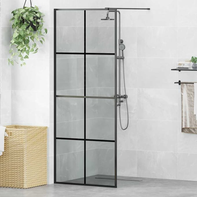 vidaXL - Inloopdouchewand - Zwart - 80 - x - 195 - cm - gehard - glas