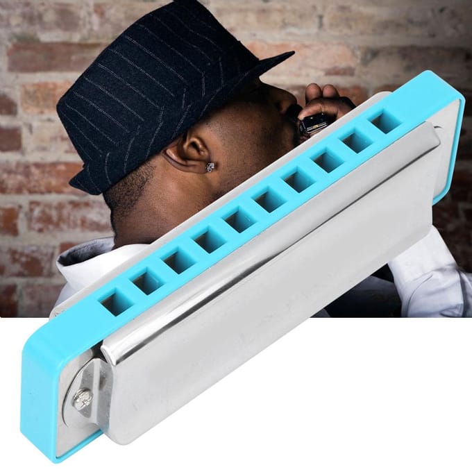 Blues Mondharmonica 10-Gats Mondorgel G Toon Galvaniseerde Basis Beginnerscadeaus Muzikaal blauw